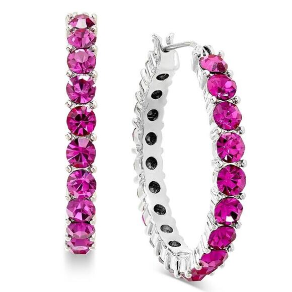 Silver Tone Crystal Hoop Earrings Elegant Chic Style Fashion Stunning Style NWT - Picture 1 of 13